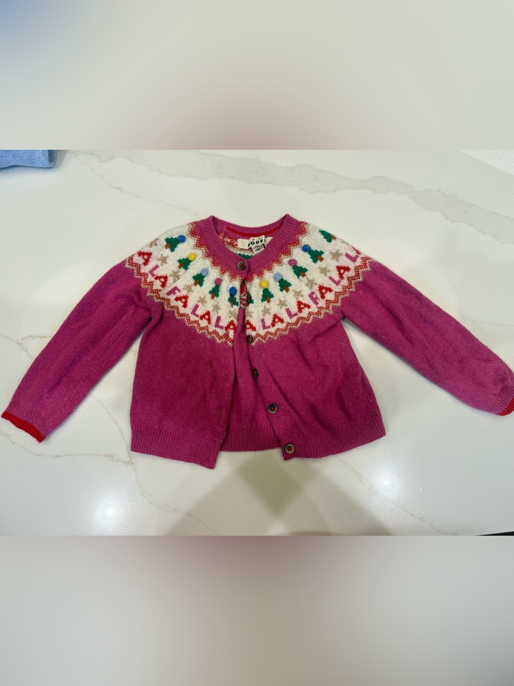 Mini Boden Bright Pink Holiday Pom-Pom Knit Cardigan size 2-3